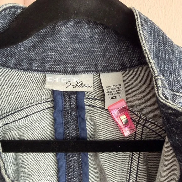 Chicos Platinum Women's Denim Jacket with snap buttons sz (1)Medium - Picture 2 of 4